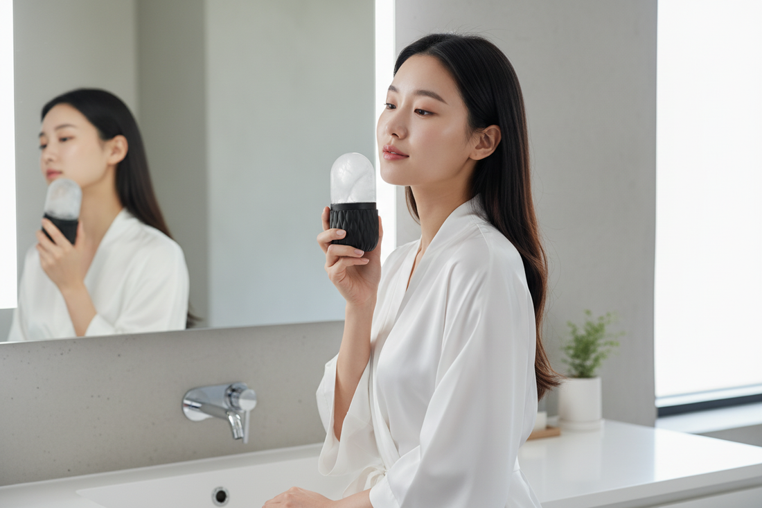 Routine beauté matin ice roller visage — méthode coréenne pour pores resserrés et teint lumineux